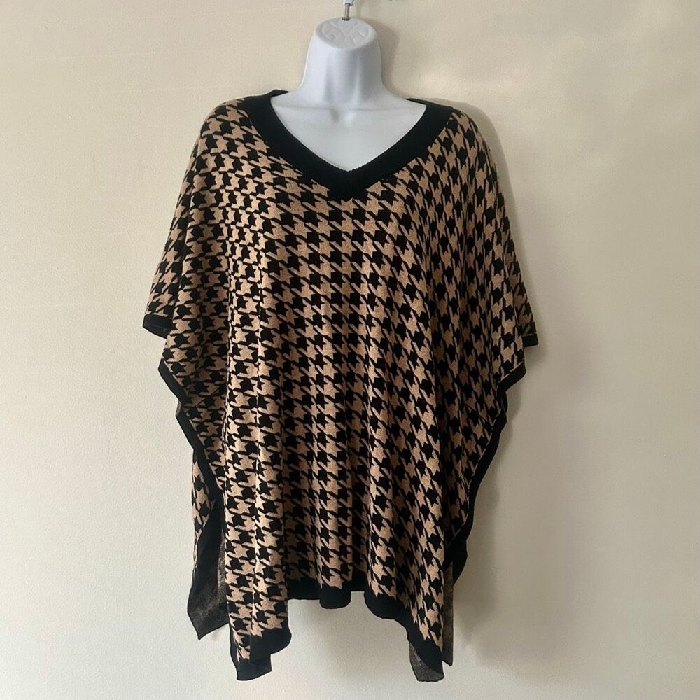 TALBOTS Black & Tan Poncho Sweater Cape 100% Cotton Size S/M NEW, No Tags